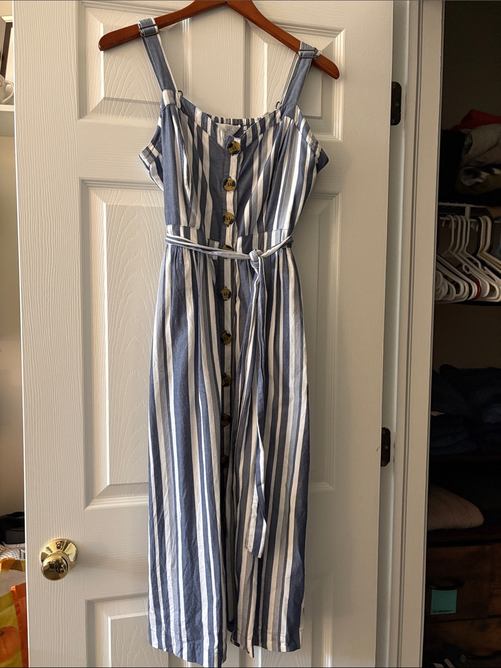 Time and Tru Blue and White Striped Midi Dress